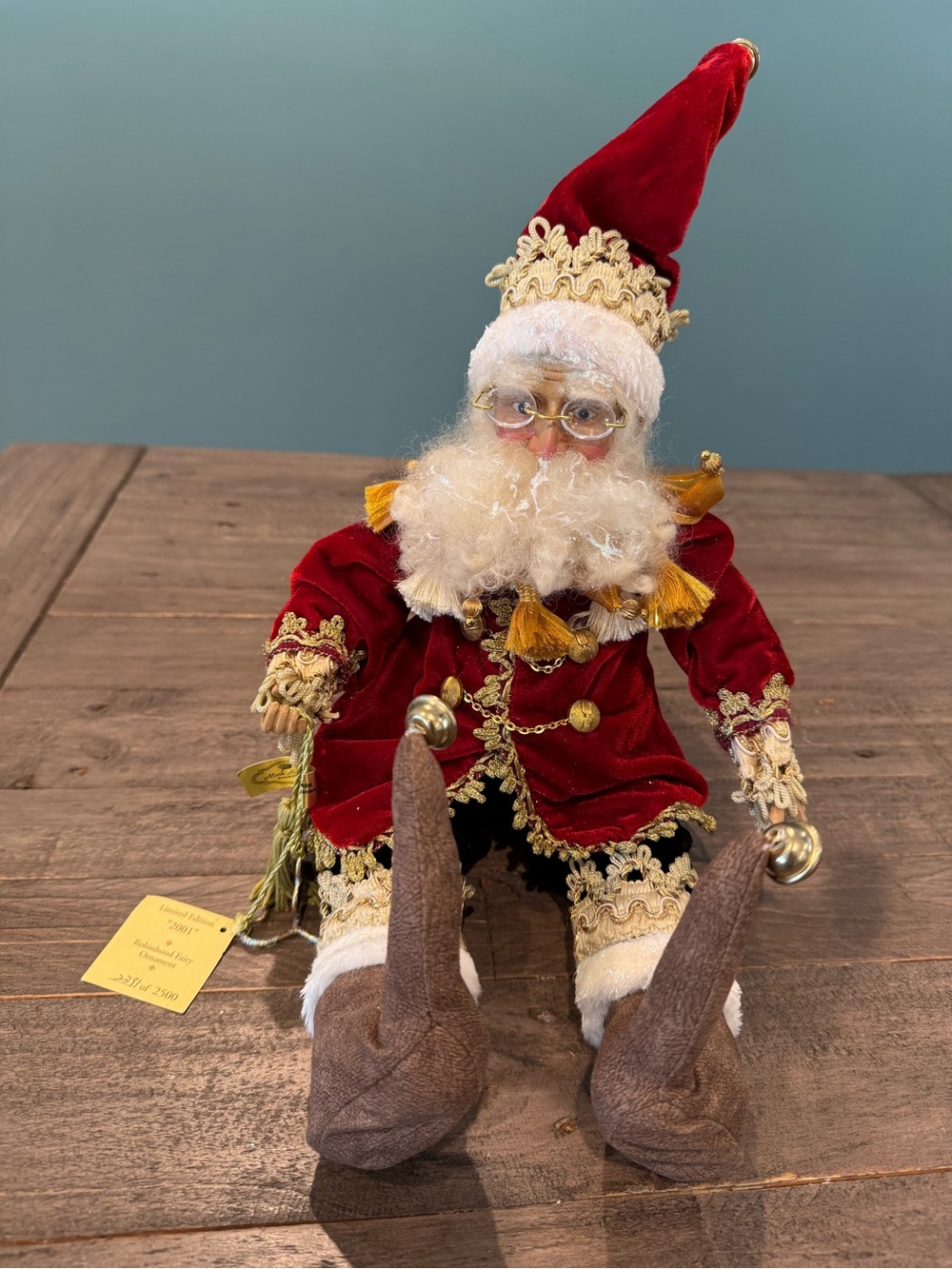 Mark Roberts - Velvet Red Santa Doll with Gold Trim Heart Keys